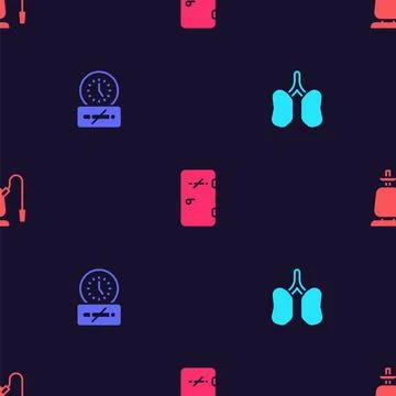 Set Lungs, No smoking time, area and Hookah on seamless pattern. Vector Stock Illustration