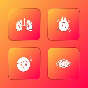Set Lungs, Parasite mite, High human body temperature and Reddish eye allergic Stock Illustration