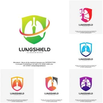 Set of Lungs Shield logo vector, Health lungs logo template, design concept Stock Illustration