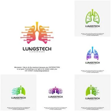Set of Lungs tech logo designs vector, Lungs with tech symbol iconinc logo Stock Illustration