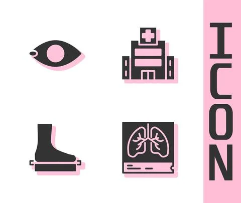 Set Lungs x-ray, Blindness, Flat foot and Medical hospital building icon. Vector 스톡 일러스트