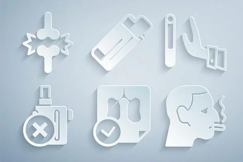 Set Lungs x-ray diagnostics, Giving up cigarette, No electronic, Man smoking Ilustração Stock