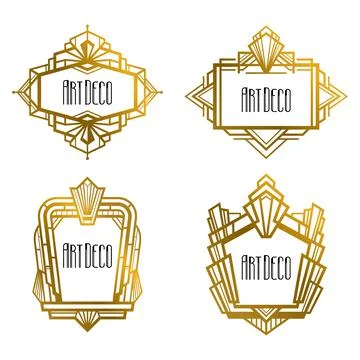 Set of luxury art deco frames isolated on white. Illustrazione stock