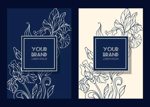 Set of luxury backgrounds. Exquisite irises flowers. Art Nouveau. For salons Stock Illustration
