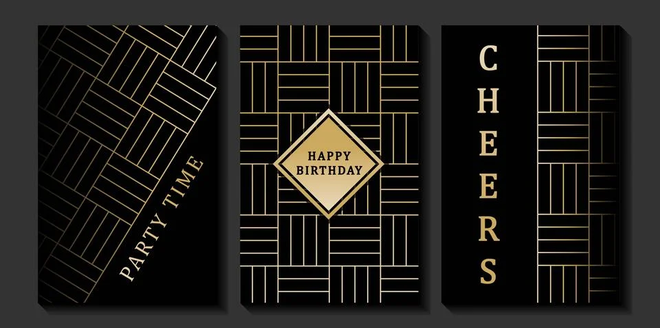 Set of luxury birthday cards on a black background. Stock Illustration