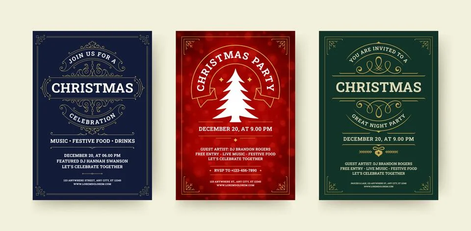 Set Of Luxury Christmas Flyer Vector Template For Festive Night Party イラスト素材