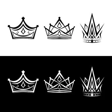 Set of Luxury crown icon vector on the black background Stock Illustration