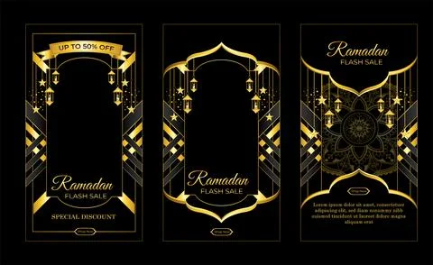 Set of luxury eid ramadan golden frame background Stock Illustration