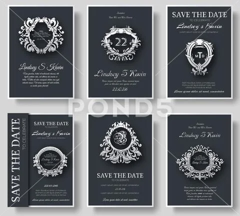 Set of luxury flyer pages set with logo ornament illustration concept. Vintage Stock Illustration