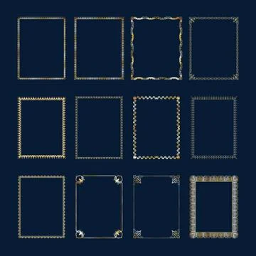 Set of Luxury golden frames and borders set. Set golden frames template elega Illustrazione stock