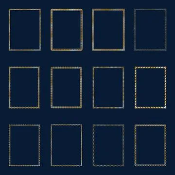 Set of Luxury golden frames and borders set. Set golden frames template elega Illustrazione stock