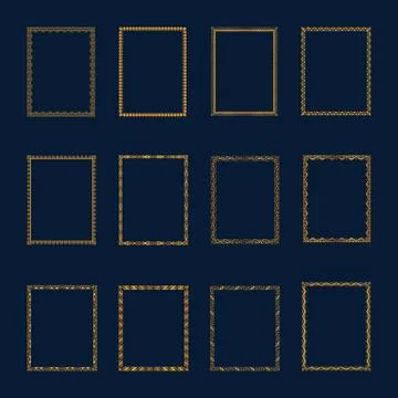 Set of Luxury golden frames and borders set. Set golden frames template elega Illustrazione stock
