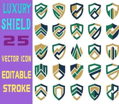 Set of luxury shield vector icons with abstract geometric design Stock Illustration