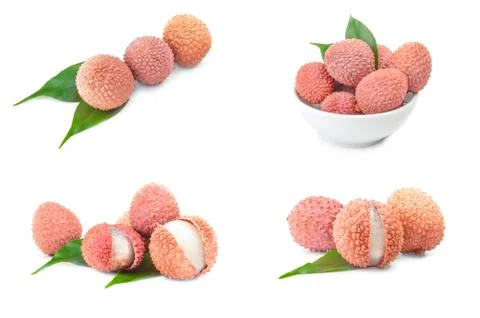 Set of lychee close-up on white Foto stock