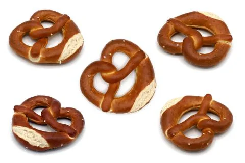 Set of lye pretzel - freshly baked german pretzel - isolated on white background Stock Photos