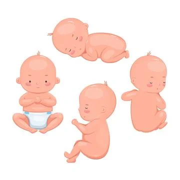 Set with lying cute newborn babies. Cartoon isolated vector illustration of Illustrazione stock