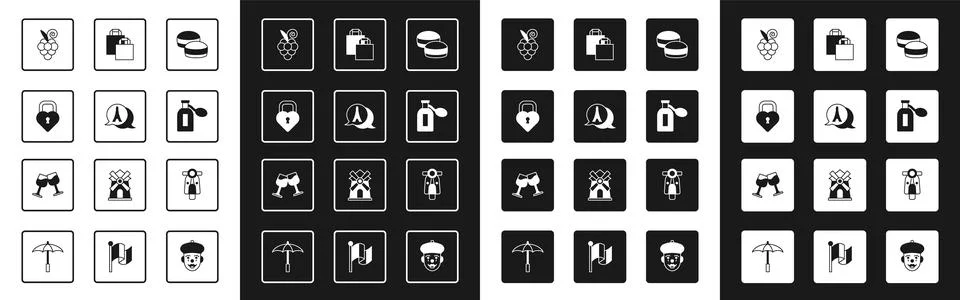 Set Macaron cookie, Eiffel tower, Castle in the shape of heart, Grape fruit 스톡 일러스트