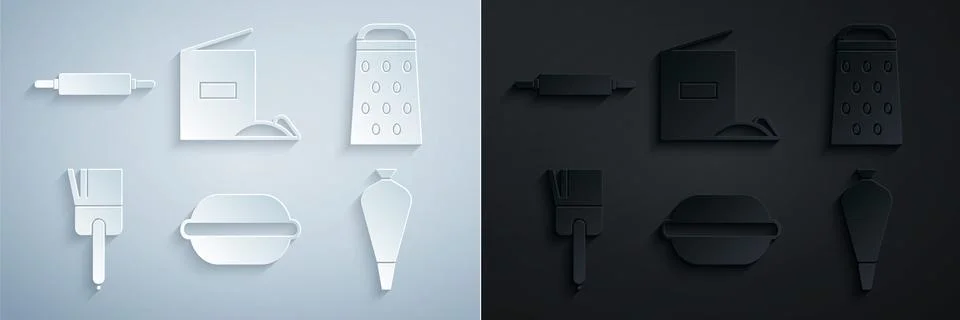 Set Macaron cookie, Grater, Kitchen brush, Pastry bag for decorate cakes, Flour Illustrazione stock