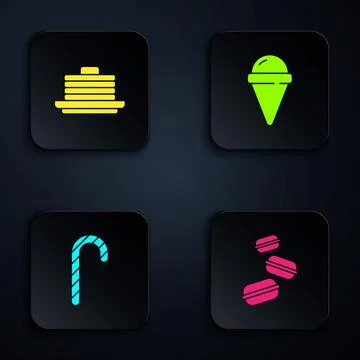 Set Macaron cookie, Stack of pancakes, Christmas candy cane and Ice cream in Stock Illustration