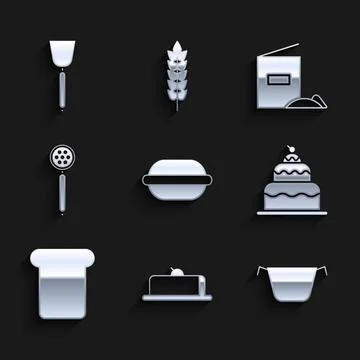 Set Macaron cookie Strawberry cheesecake slice Cooking pot Cake Bread toast S イラスト素材