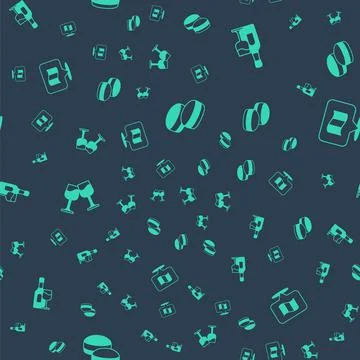 Set Macaron cookie Wine bottle with glass and Flag France on seamless pattern 스톡 일러스트