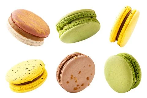 Set of macarons of different sides on a white. Isolated Stock Photos