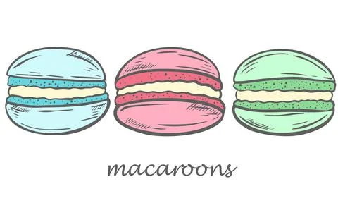 Set of macaroons blue red green delicate colors drawn vector illustration. Illustrazione stock