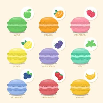 Set of macaroons with different tastes Illustrazione stock