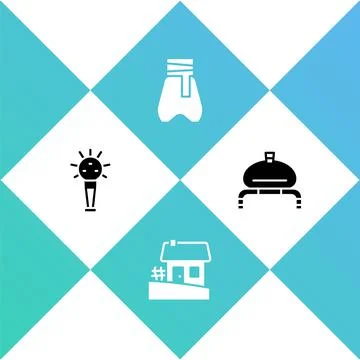 Set Mace, Ukrainian house, Cossack pants and Bread and salt icon. Vector Illustration