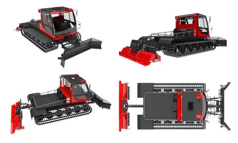 Set machine for clearing the ski slopes on a white isolated background. 3d re Stock Illustration