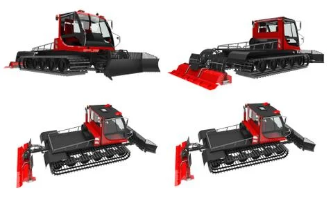 Set machine for clearing the ski slopes on a white isolated background. 3d re Illustrazione stock