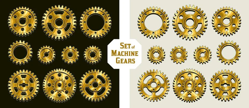 Set of machine gears in vintage style. Illustrazione stock