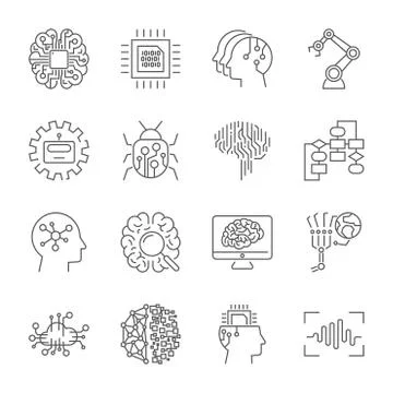 Set of machine learning line icons. Simple pictograms pack. Vector illustrati イラスト素材