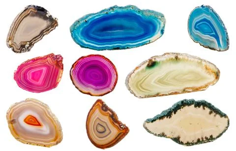 Set of Macro mineral stone Agate breed a white background Stock Photos