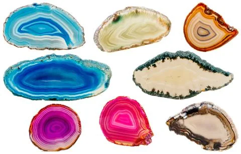 Set of Macro mineral stone Agate breed a white background Stock Photos