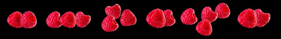 Set of macro photo of raspberry isolated on black background Illustrazione stock