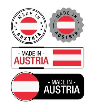 Set of Made in Austria labels, logo, Austria flag, Austria Product Emblem Stock Illustration