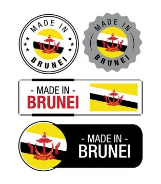 Set of Made in Brunei labels, logo, Brunei Flag, Brunei Product Emblem Stock Illustration
