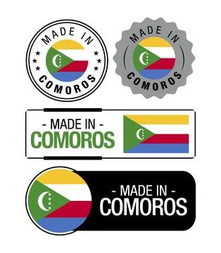 Set of Made in Comoros labels, logo, Comoros Flag, Comoros Product Emblem Stock Illustration