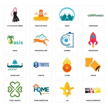 Set of made in germany, lis, four  hearts, o fire, viking ship, camera, oasis Free Stock Illustration