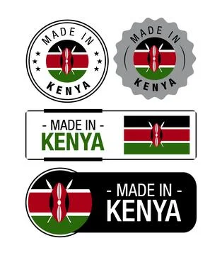 Set of Made in Kenya labels, logo, Kenya Flag, Kenya Product Emblem Stock Illustration