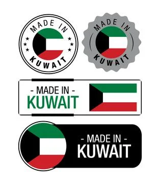 Set of Made in Kuwait labels, logo, Kuwait flag, Kuwait Product Emblem Stock Illustration