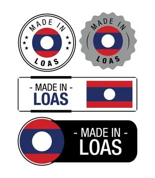 Set of Made in Laos labels, logo, Laos Flag, Laos Product Emblem Stock Illustration