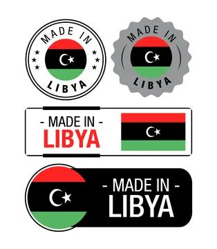 Set of Made in Libya labels, logo, Libya Flag, Libya Product Emblem Stock Illustration