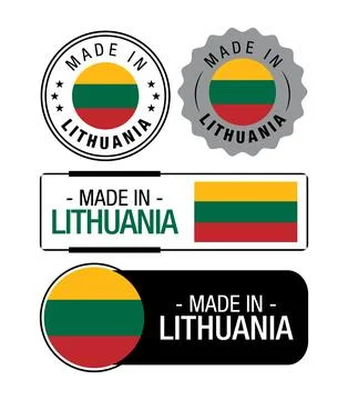 Set of Made in Lithuania labels, logo, Lithuania Flag, Lithuania Product Emblem Stock Illustration