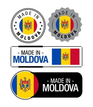 Set of Made in Moldova labels, logo, Moldova Flag, Moldova Product Emblem Stock Illustration