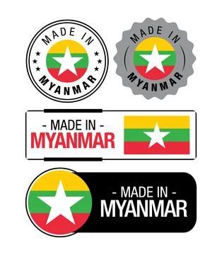 Set of Made in Myanmar labels, logo, Myanmar Flag, Myanmar Product Emblem Stock Illustration