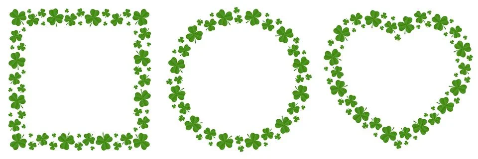 Set of made of shamrocks. Frames of different shapes: square, round, heart Stock Illustration