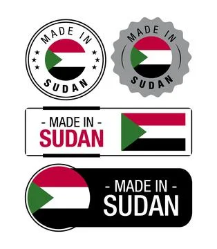 Set of Made in Sudan labels, logo, Sudan Flag, Sudan Product Emblem Stock Illustration