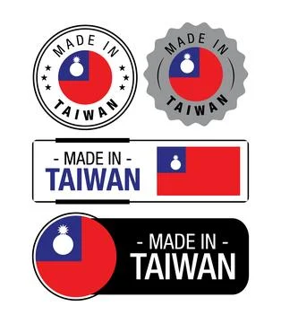 Set of Made in Taiwan labels, logo, Taiwan Flag, Taiwan Product Emblem Stock Illustration